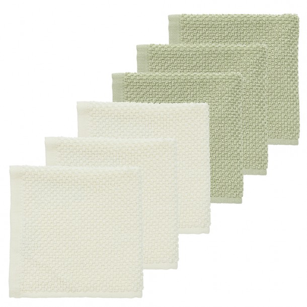 Σετ 6τμχ Λαβέτα Βαμβακερή 30x30εκ. Popcorn Natural/Soft Olive Meyco MEY-167.205.CM.02.M6