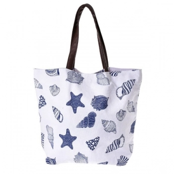 Τσάντα Θαλάσσης Βαμβακερή Λευκή-Μπλε Κοχύλια 48x15x40/65εκ. ble 5-42-230-0010