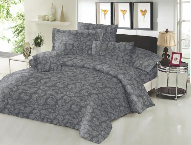 Σετ Σεντόνια Polycotton Υπέρδιπλα Με Λάστιχο 170x200+22εκ. Εμπριμέ Lahor Grey Komvos Home 7045413-76F