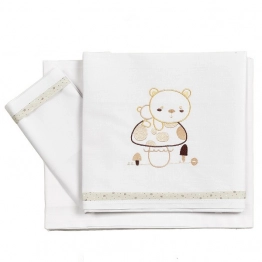 Σετ Σεντόνια 3τμχ Βαμβακερά Κούνιας 100x160εκ. Bear Εκρού 20233