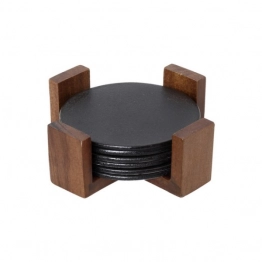 Σουβέρ Σετ 6τμχ Κεραμικό-Ξύλινο Ακακίας Δ10εκ. Cryspo Trio 65.000.219