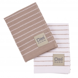 Ποτηρόπανο Σετ 2τμχ Βαμβακερό 30x50εκ. Kitchen 0825 Taupe-White Das Home