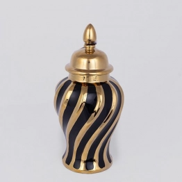 Βάζο Με Καπάκι Κεραμικό Χρυσό-Μαύρο 14,8x14,8x30εκ. ESTHETI 752-20034