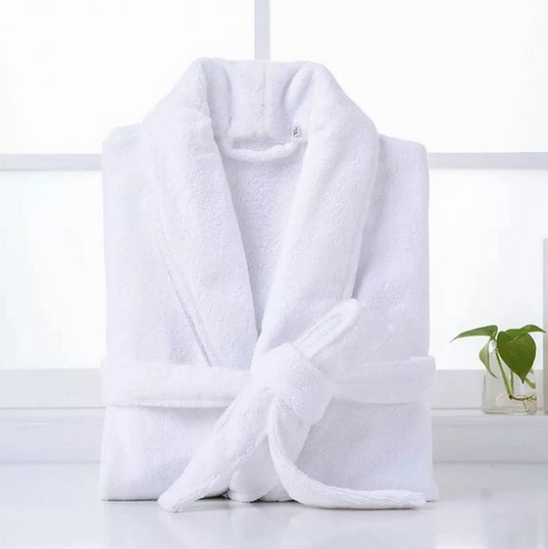Μπουρνούζι Βελουτέ-Πετσετέ Polycotton Με Γιακά Λευκό Extra Large