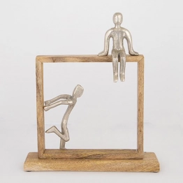 Διακοσμητικό Επιτραπέζιο Φιγούρες Ξύλινη-Μεταλλική Ασημί-Natural 30x5x36εκ. ESTHETI 752-27115