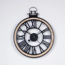 Ρολόι Τοίχου Ξύλινο-Μεταλλικό Αντικέ Natural-Μαύρο 40x4,5x50εκ. ESTHETI 753-10050