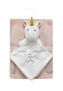 Σετ Κουβέρτα Fleece Αγκαλιάς-Λίκνου 75x100εκ. Με Νάνι-Πανάκι Παρηγοριάς 33x33εκ. Unicorn 06 White-Pink Dimcol