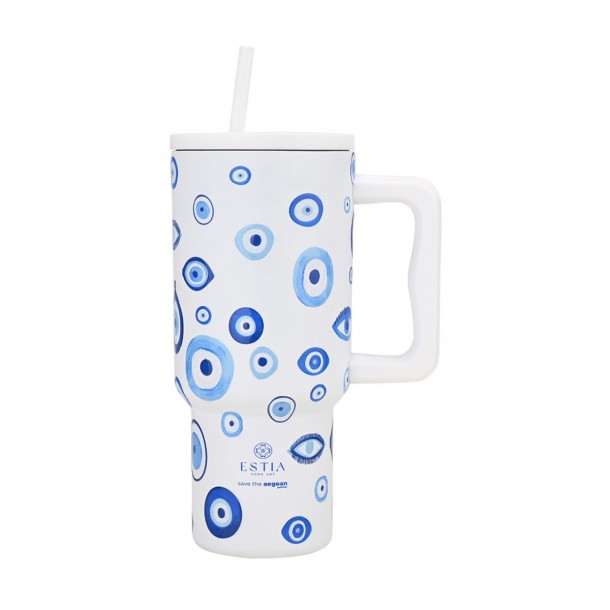 Θερμός Ανοξείδωτος Straw Tumbler XL 14,5x10x22,5εκ.-900ml Spirit Of Luck Save The Aegean Estia 01-35204