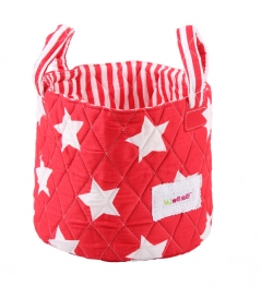 Καλαθάκι Βαμβακερό 22x18εκ. Πολλαπλών Χρήσεων Αστέρια Λευκό-Κόκκινο Minene MN1236