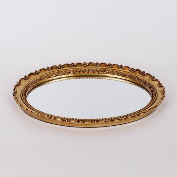 Δίσκος Polyresin Με Καθρέπτη Χρυσός 35,2x25,7x2,5εκ. ESTHETI 752-16133