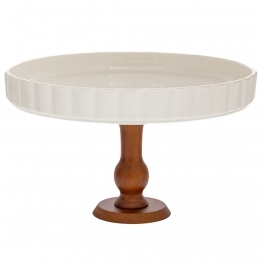 Δίσκος Σερβιρίσματος Κεραμικός Με Πόδι Bamboo Λευκός-Natural Φ27,5x16εκ. iliadis 91924