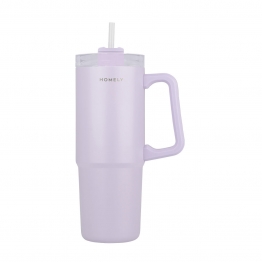 Θερμός Ανοξείδωτος Straw Tumbler 14x8,8x22,5εκ.-900ml Homely Lavender Fog Estia 01-34528