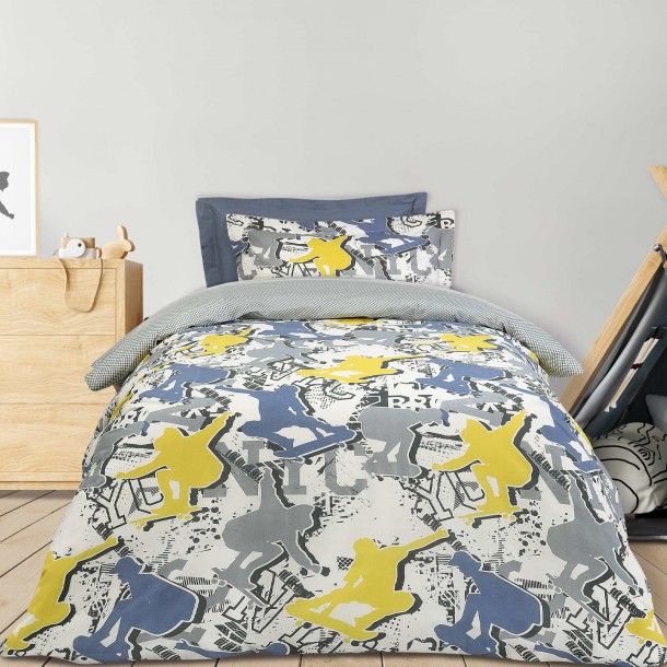 Σετ Σεντόνια Polycotton Μονά 170x240εκ. Kid Line 4842 Κίτρινα-Γκρι Das Kids