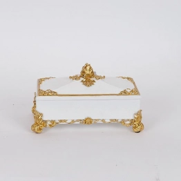 Διακοσμητικό Κουτί Με Καπάκι Polyresin Λευκό-Χρυσό 21,8x12x12εκ. ESTHETI 752-28619