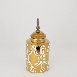Βάζο Με Καπάκι Κεραμικό Λευκό-Χρυσό 12,5x12,5x28εκ. ESTHETI 752-20077