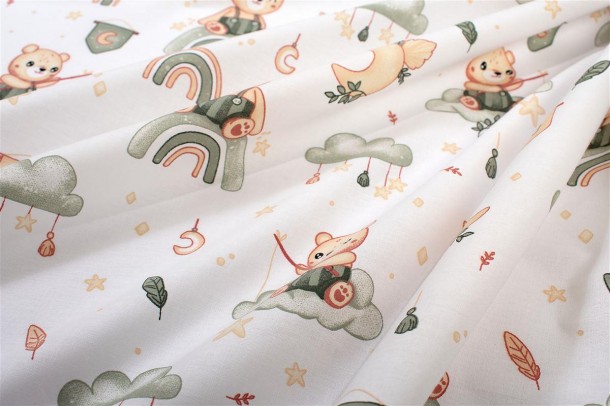 Πάνα Χασέ Βαμβακερή 80x80εκ. Cloudy Bear 581 White-Olive DimCol