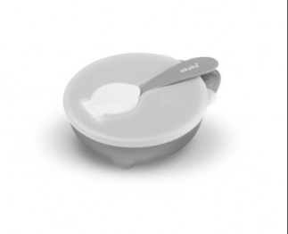 Σετ 2τμχ Μπωλ Με Καπάκι Και Κουταλάκι Πλαστικό Γκρι-Λευκό akuku A0425