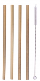 Σετ 4τμχ Καλαμάκια Bamboo Ίσια 20εκ. Με Βουρτσάκι Καθαρισμού Veltihome 31400