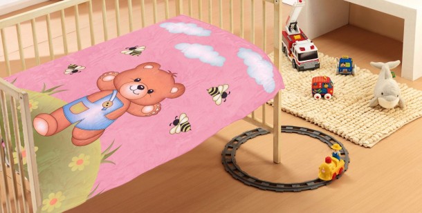 Κουβέρτα Κούνιας Βελουτέ 110x140εκ. Teddy Bear 02 Pink DimCol