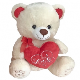 Αρκουδάκι Λούτρινο Λευκό Με Καρδιά 30εκ. Toy Markt 79-499