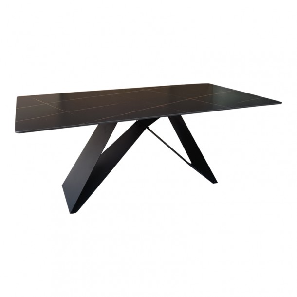 Τραπέζι Mapele pakoworld μαύρη όψη μαρμάρου με μαύρα μεταλλικά πόδια 180x90x75εκ