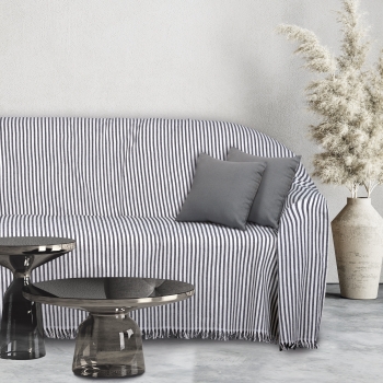 Ριχτάρι Polycotton Ζακάρ Τριθέσιος 180x300εκ. Throws Line 0256 Εκρού-Μαύρο Das Home