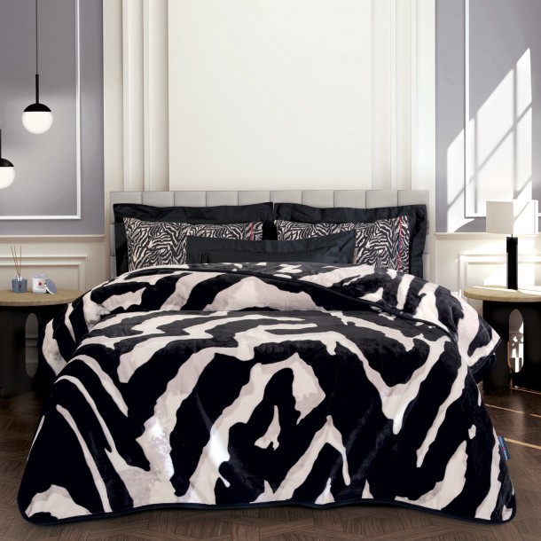 Κουβέρτα Βελουτέ Supersoft Υπέρδιπλη 220x240εκ. Essential 2217 Μαύρη-Taupe Greenwich Polo Club