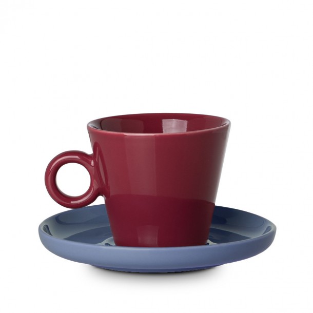 Φλυτζάνι Cappuccino New Bone Cream 200ml Κόκκινο-Μπλε Estia 07-35501