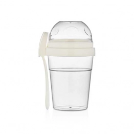 Μπωλ-Δοχείο Φορητό 2 Θέσεων Γιαουρτιού/Σαλάτας/Φρούτων Με Κουτάλι Ιβουάρ 400ml & 200ml Veltihome Allset 46-80110