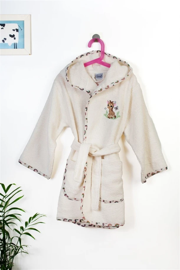 Μπουρνούζι Παιδικό Με Κουκούλα Βαμβακερό Giraffe173 Ecru-Multi Size 02 DimCol
