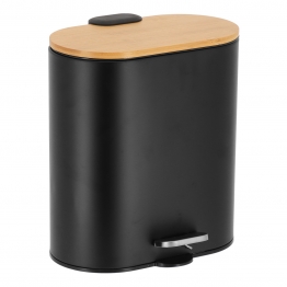 Κάδος Απορριμμάτων Οβάλ 5L-18x25,5x28,5 Soft Close Μεταλλικός Μαύρος Με Μπαμπού Καπάκι MRShome DS-8008B09