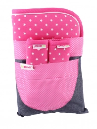 Κάλυμμα Καροτσιού-Καθίσματος Αυτοκινήτου Με Επωμίδες 2 Όψεων (pads) Για Την Ζώνη Minene 35x74εκ. Φούξια Με Αστέρια MN3032