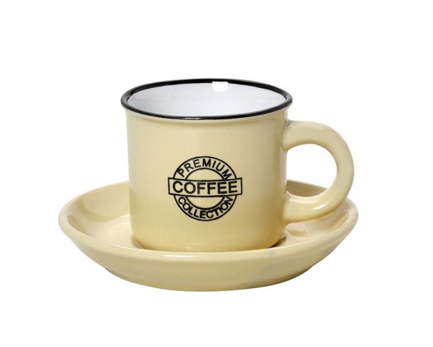 Φλυτζάνι Με Πιατάκι Cappuccino Stoneware 300ml Κίτρινο Coffee ESPIEL HUN310K6
