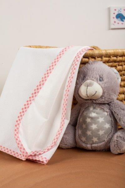 Σελτεδάκι Bebe Αδιάβροχο Βαμβακερό 60×100εκ. 33 Λευκό-Ροζ DimCol (Ύφασμα: Βαμβάκι 100%, Χρώμα: Λευκό) – DimCol – 1211214900003319