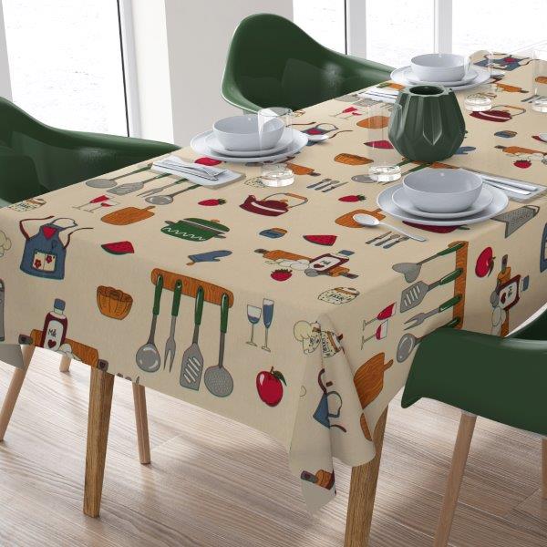 Τραπεζομάντηλο Εμπριμέ Polycotton Αλέκιαστο 140×180εκ. Utensils 470 Ecru DimCol (Χρώμα: Εκρού , Ύφασμα: 70% Βαμβάκι-30% Polyester) – DimCol – 1932880511647078