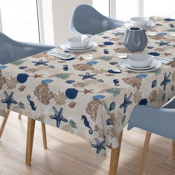 Τραπεζομάντηλο Εμπριμέ Polycotton Αλέκιαστο 140×180εκ. Coral Reef 475 Ecru DimCol (Χρώμα: Εκρού , Ύφασμα: 70% Βαμβάκι-30% Polyester) – DimCol – 1932880511747578