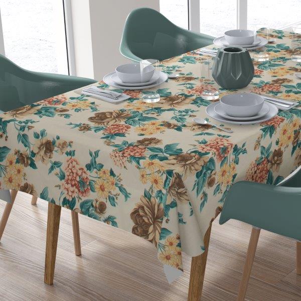 Τραπεζομάντηλο Εμπριμέ Polycotton Αλέκιαστο 140×180εκ. Vintage Flower 480 Ecru-Aqua DimCol (Χρώμα: Μπλε, Ύφασμα: 70% Βαμβάκι-30% Polyester) – DimCol – 19328805118480EA
