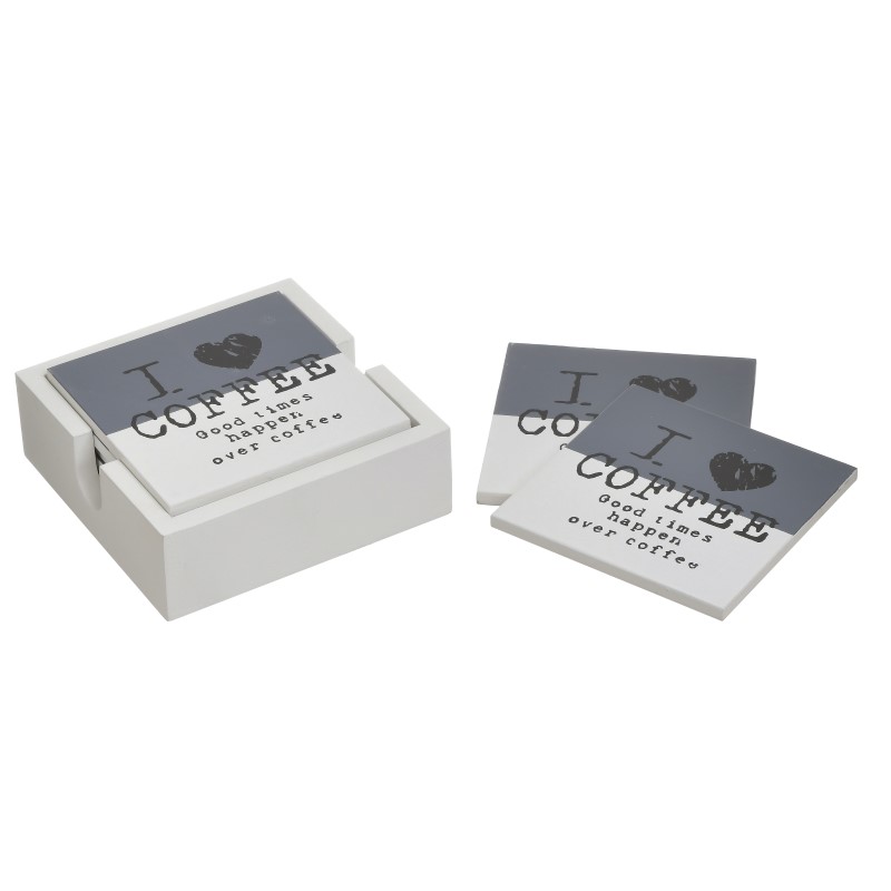 Σουβέρ Σετ 6τμχ Ξύλινο Λευκό-Γκρι CLICK 12x12x4εκ. 6-70-151-0147 (Υλικό: Ξύλο, Χρώμα: Λευκό) – CLICK – 6-70-151-0147