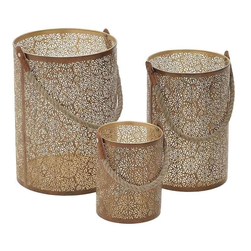Φανάρι Σετ 3τμχ Αντικέ Μεταλλικό inart 25x25x42εκ. 3-70-661-0013 (Υλικό: Μεταλλικό, Χρώμα: Χρυσό ) – inart – 3-70-661-0013