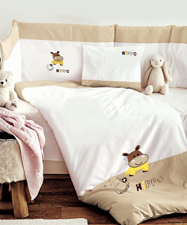 Σετ Κούνιας 3τμχ Βαμβακερά Hippo Beige Sb home (Ύφασμα: Βαμβάκι 100%, Χρώμα: Μπεζ) – Sb home – 5206864055940