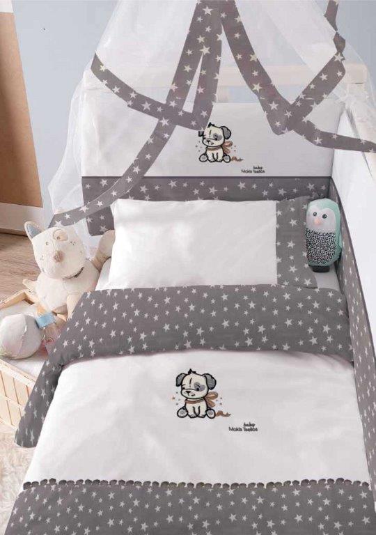 Σετ Κούνιας 6τμχ Baby Βαμβακερά Puppy Makis Tselios (Ύφασμα: Βαμβάκι 100%, Χρώμα: Γκρι) – Makis Tselios – 116460123456