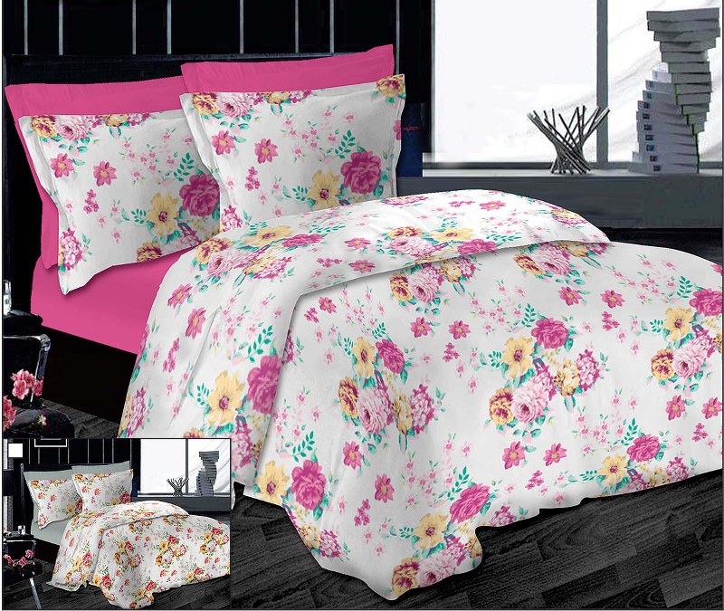 Σετ Σεντόνια Μονά 170×245εκ. Εμπριμέ Garden Flowers Fuchsia Le Blanc – Le Blanc – 7000221-10