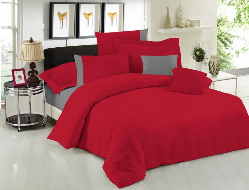 Σετ Σεντόνια Υπέρδιπλα 220×240εκ. Με Φάσα Red-Grey 24home (Ύφασμα: 50%Cotton-50%Polyester, Χρώμα: Κόκκινο) – 24home.gr – 24-fasa-red-grey
