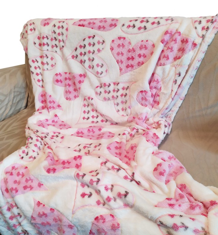 Κουβέρτα Καναπέ 100×150εκ. Ανάγλυφη Fleece Pink Heart – OEM – pink heart-k1