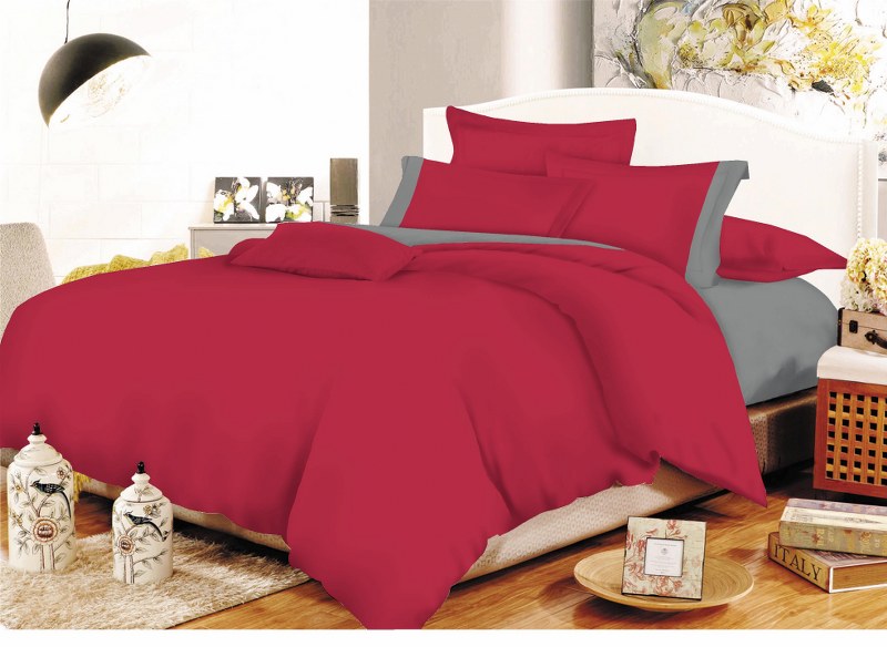 Σετ Σεντόνια Διπλά 200×240εκ. Με Φάσα Red-Grey – KOMVOS HOME – 7001105-20