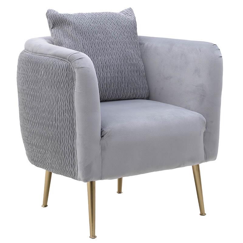 Πολυθρόνα Βελούδινη inart 76x74x72εκ. 3-50-720-0019 (Ύφασμα: Βελούδο, Χρώμα: Γκρι) – inart – 3-50-720-0019