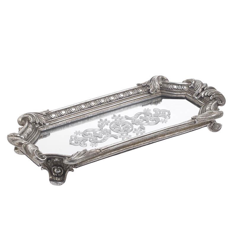 Δίσκος Σερβιρίσματος Με Καθρέπτη Polyresin inart 32x15x5εκ. 3-70-446-0022 (Υλικό: Polyresin, Χρώμα: Ασημί ) – inart – 3-70-446-0022
