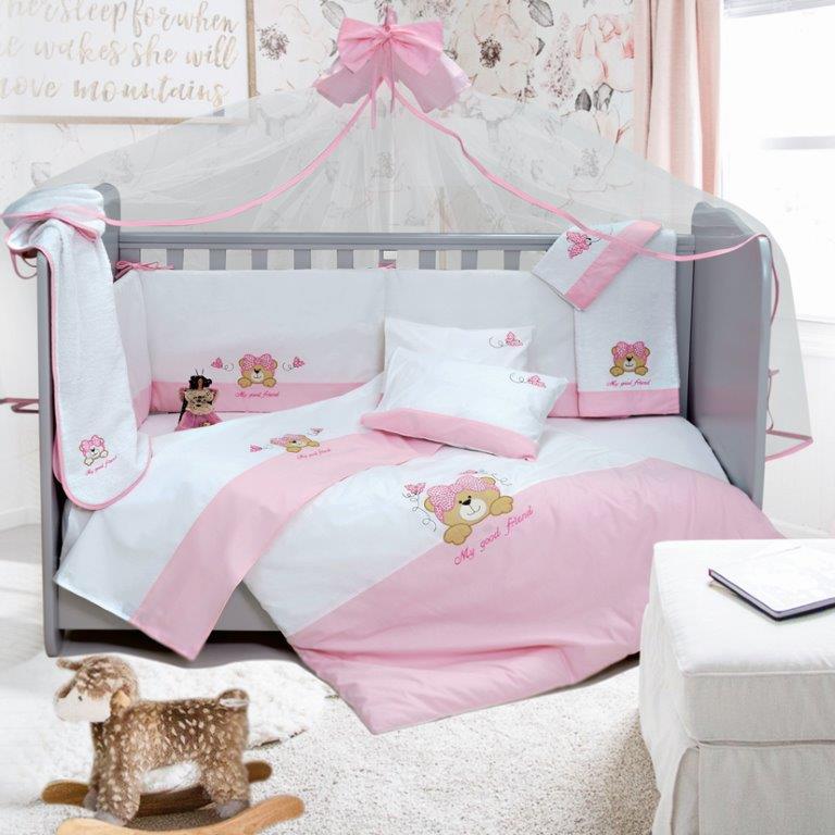 Σετ Κούνιας 6τμχ Βαμβακερά My Good Friend Pink Sb home (Ύφασμα: Βαμβάκι 100%, Χρώμα: Ροζ) – Sb home – 5206864055834