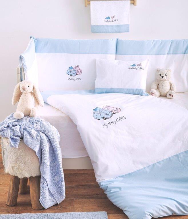 Σετ Κούνιας 3τμχ Βαμβακερά My Baby Car Blue Sb home (Ύφασμα: Βαμβάκι 100%, Χρώμα: Μπλε) – Sb home – 5206864055889