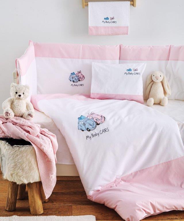 Σετ Κούνιας 3τμχ Βαμβακερά My Baby Car Pink Sb home (Ύφασμα: Βαμβάκι 100%, Χρώμα: Ροζ) – Sb home – 5206864055896